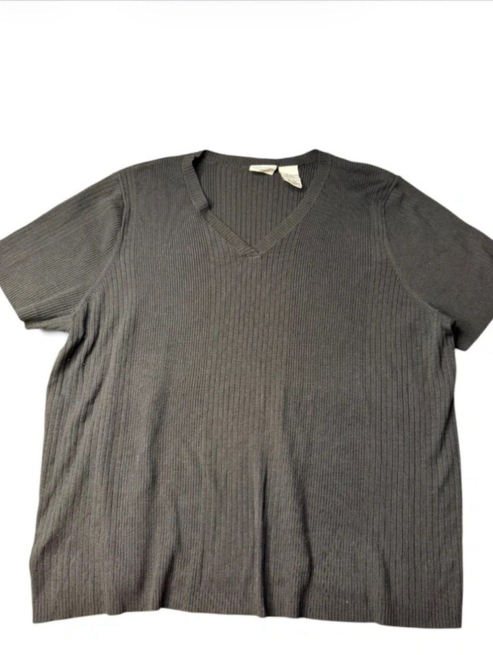 White Stag Women’s Plus Ribbed V-Neck Short Sleeve Sweater Black 26W Sku2102